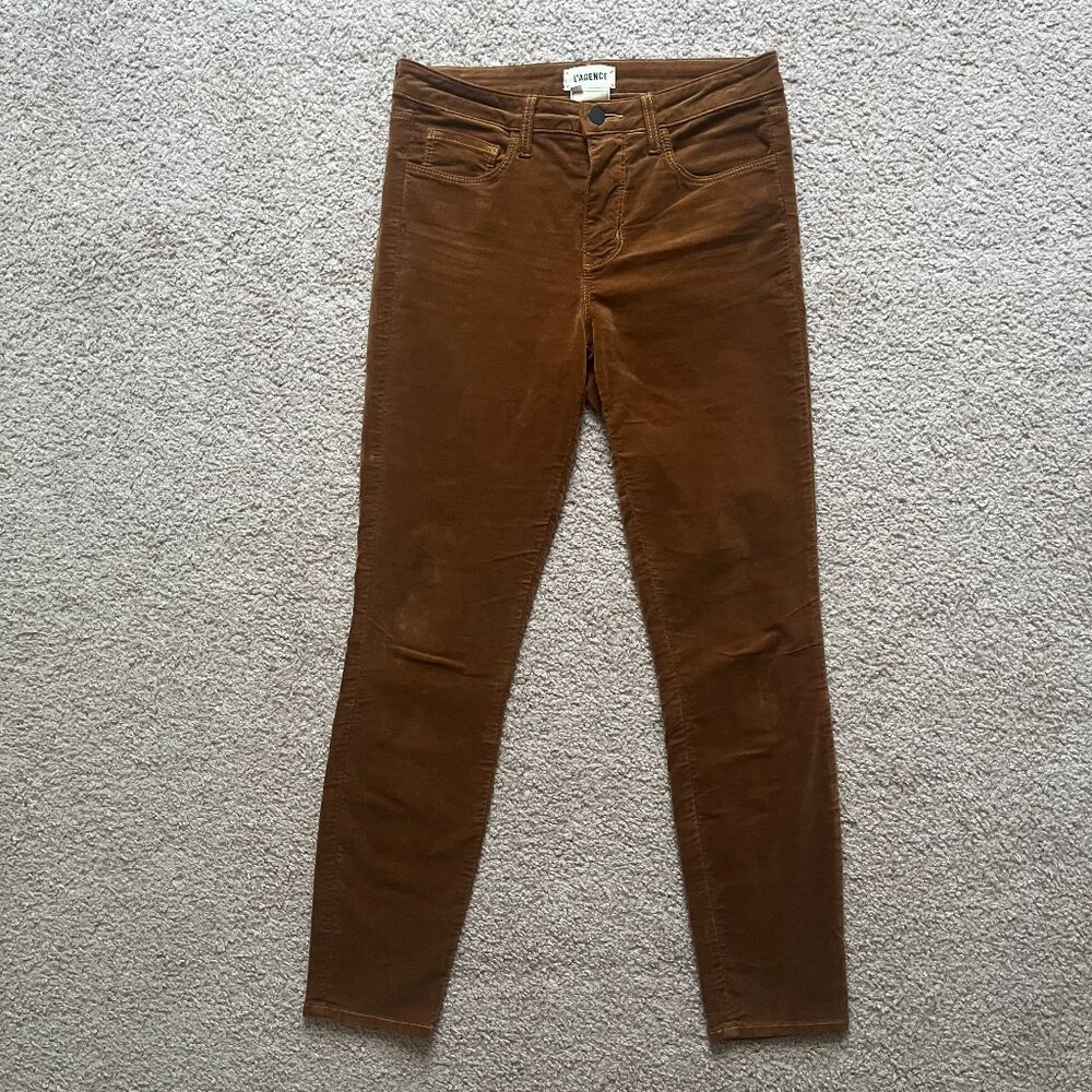 L'AGENCE Copper High Rise Velvet Pants Womens Size 25 Designer Old Money